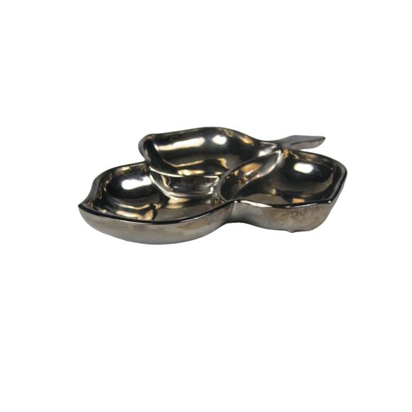 Vintage Silvalyte Trefoil Leaf Candy Dish Glass Silverplate Mid Century 1960 - Picture 7 of 10